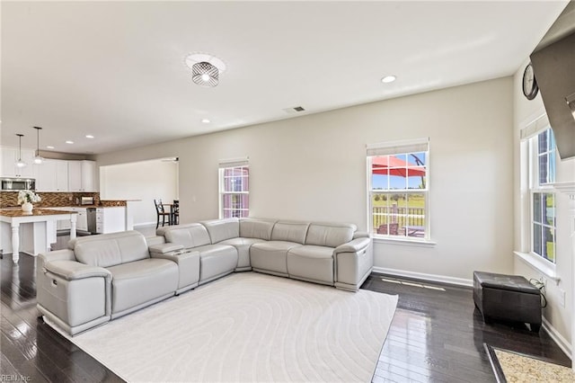 1925 Dale Greene Pl, Virginia Beach, VA 23456 - living area featuring dark wood-style flooring, recessed lighting, and baseboards