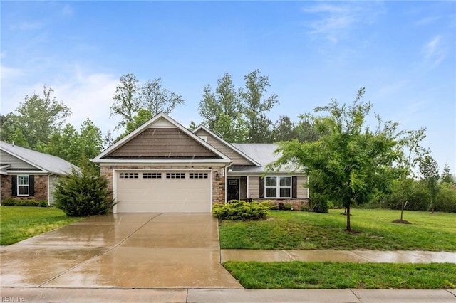 200 Quaint Ridge Rd, Williamsburg, VA 23188 - view of front of home featuring stone siding, a garage, a front yard, and concrete driveway