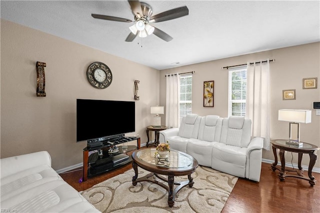 331 Fountain Way Unit 66, Hampton, VA 23666 - living room with ceiling fan, wood finished floors, and baseboards