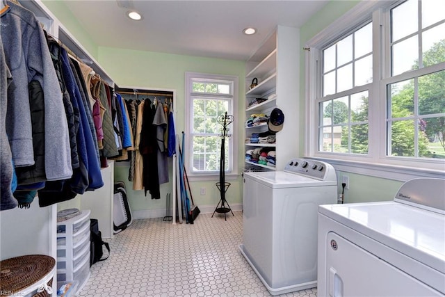 117 Shinnecock, Williamsburg, VA 23188 - laundry area with washing machine and clothes dryer, baseboards, and recessed lighting