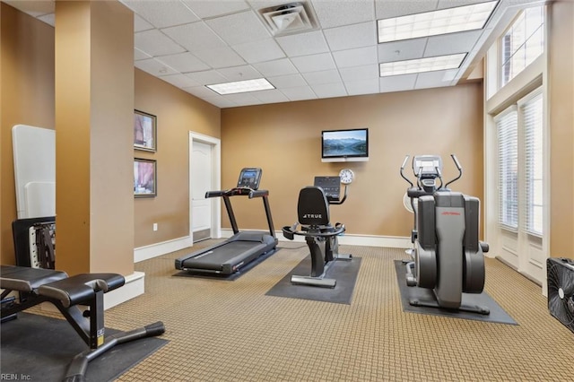 5414 Foundation St, Williamsburg, VA 23188 - gym with a drop ceiling, baseboards, and carpet floors