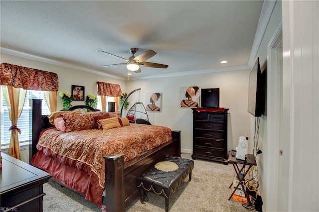 101 Utah St, Portsmouth, VA 23701 - bedroom with light carpet, crown molding, a ceiling fan, and recessed lighting