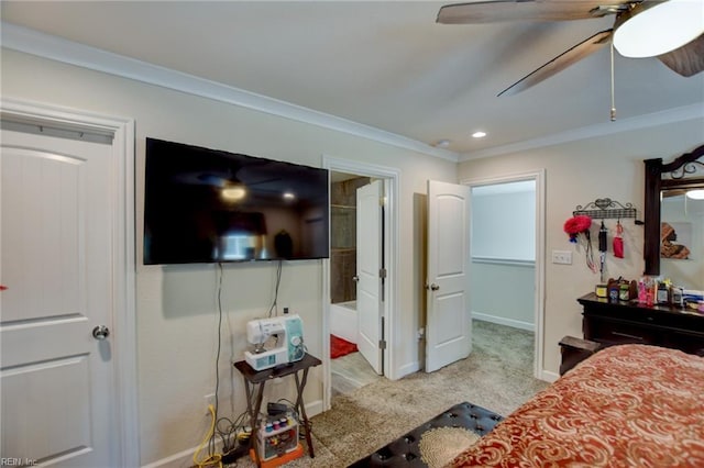 101 Utah St, Portsmouth, VA 23701 - bedroom featuring ornamental molding, baseboards, ceiling fan, ensuite bathroom, and recessed lighting