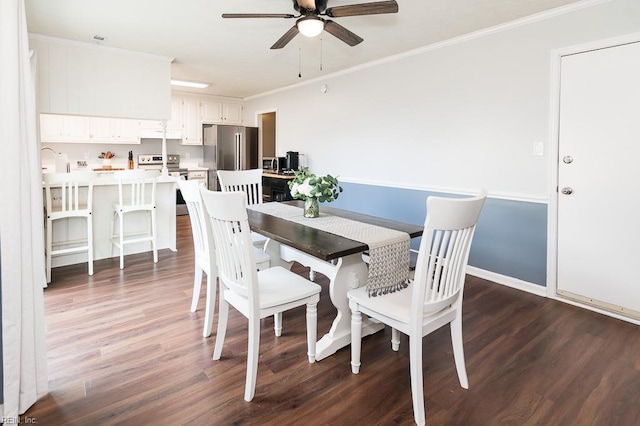 1 Lake Walk Xing, Hampton, VA 23666 - dining space with ceiling fan, ornamental molding, dark wood-style flooring, and baseboards