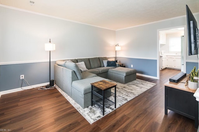 1 Lake Walk Xing, Hampton, VA 23666 - living room featuring dark wood finished floors, baseboards, and ornamental molding