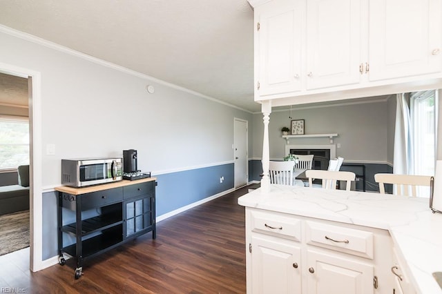 1 Lake Walk Xing, Hampton, VA 23666 - kitchen featuring stainless steel microwave, dark wood-style floors, ornamental molding, and plenty of natural light