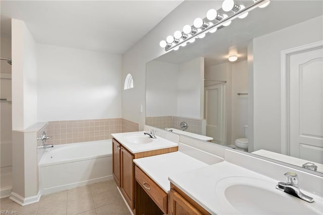 405 Millwright Way, Chesapeake, VA 23323 - bathroom with tile patterned floors, a garden tub, vanity, and a stall shower