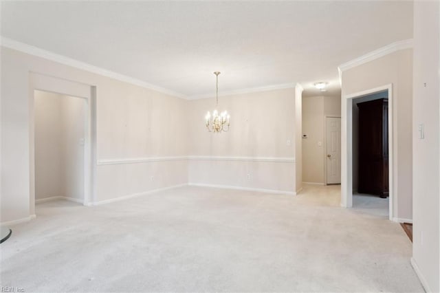 145 Shoal Crk, Williamsburg, VA 23188 - empty room with a chandelier, crown molding, light colored carpet, and baseboards