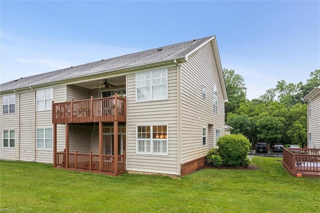145 Shoal Crk, Williamsburg, VA 23188 - rear view of house featuring a yard, ceiling fan, and a balcony