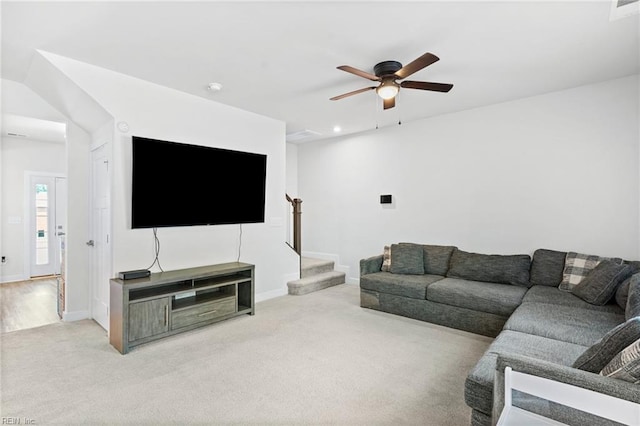 230 Independence St, Portsmouth, VA 23701 - living area with carpet, a ceiling fan, stairway, baseboards, and recessed lighting