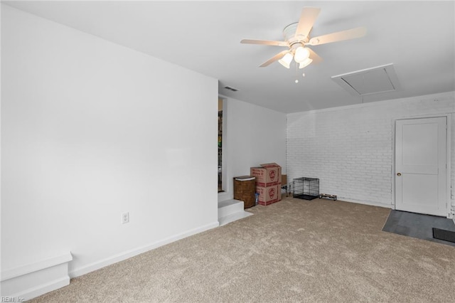 8332 Halprin Dr, Norfolk, VA 23518 - spare room with attic access, carpet flooring, ceiling fan, brick wall, and baseboards