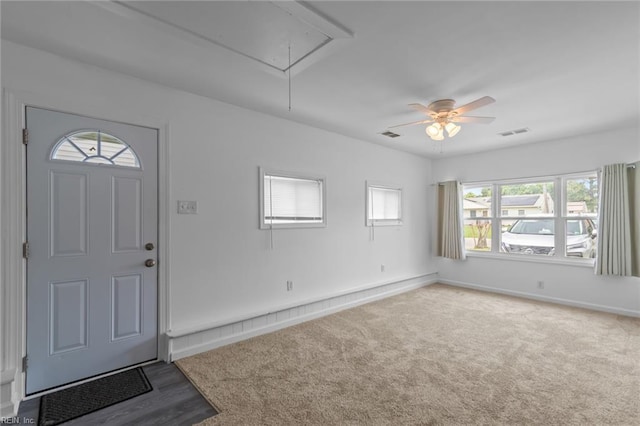 8332 Halprin Dr, Norfolk, VA 23518 - entryway featuring a ceiling fan, carpet floors, and baseboards
