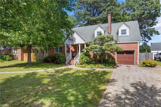 6052 Newport Cres, Norfolk, VA 23505 - view of front of home featuring brick siding, a garage, covered porch, driveway, and a chimney