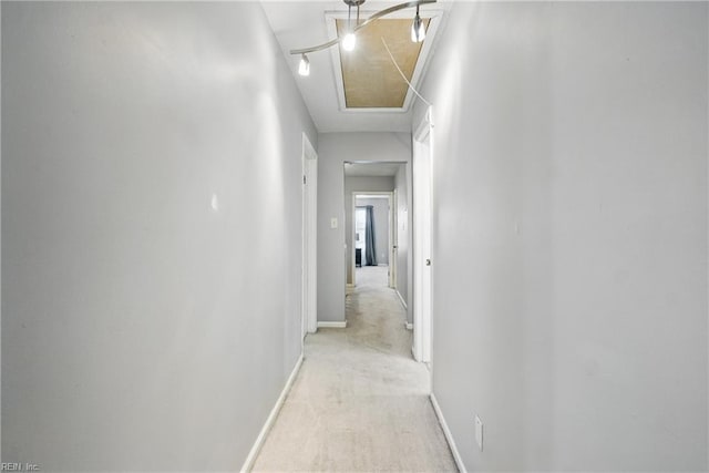 713 Quesnel Dr, Virginia Beach, VA 23454 - corridor with light colored carpet, baseboards, and attic access
