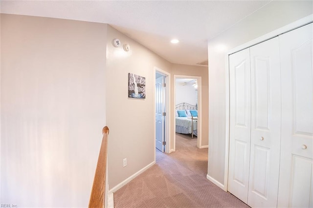 1660 Chestwood Dr, Virginia Beach, VA 23453 - corridor with an upstairs landing, light colored carpet, baseboards, and recessed lighting