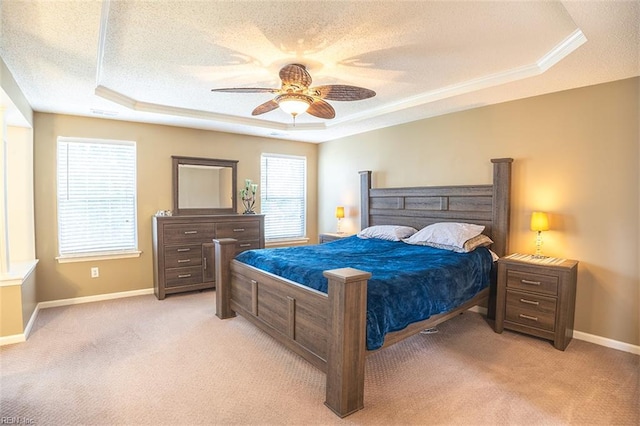 1660 Chestwood Dr, Virginia Beach, VA 23453 - bedroom featuring a raised ceiling, a textured ceiling, light carpet, baseboards, and ornamental molding