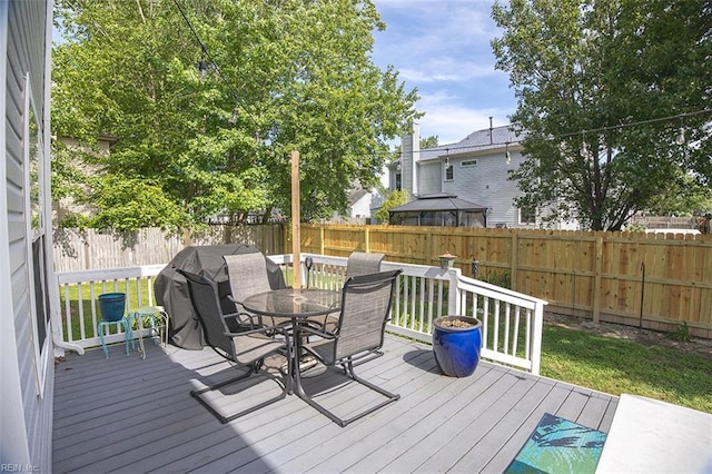 1660 Chestwood Dr, Virginia Beach, VA 23453 - wooden terrace featuring outdoor dining area and a fenced backyard