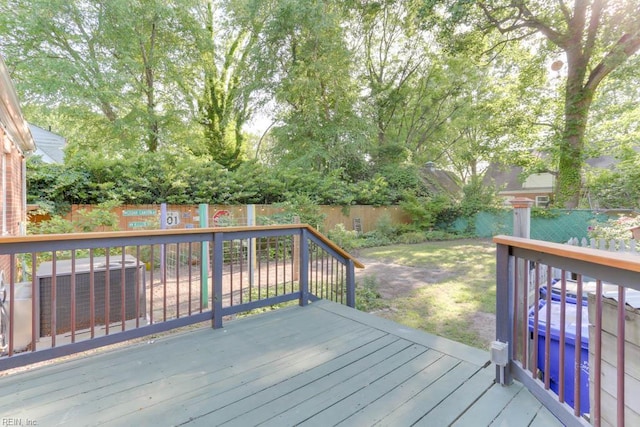 7811 Michael Dr, Norfolk, VA 23505 - wooden deck with a fenced backyard and central AC