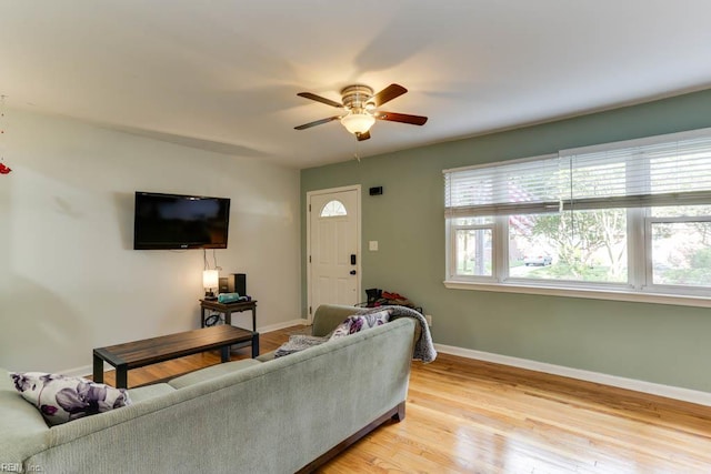 7811 Michael Dr, Norfolk, VA 23505 - living area featuring ceiling fan, baseboards, and light wood-style floors
