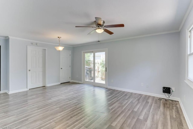 541 Mango Dr, Virginia Beach, VA 23452 - empty room with light wood-type flooring, ceiling fan, baseboards, and ornamental molding