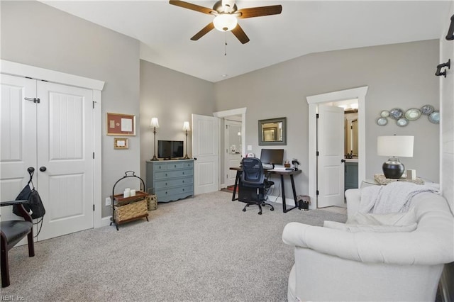 2408 Mathews Green Rd, Virginia Beach, VA 23456 - carpeted office space with ceiling fan, vaulted ceiling, and baseboards
