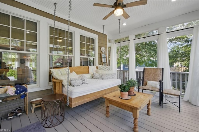 2408 Mathews Green Rd, Virginia Beach, VA 23456 - sunroom / solarium with ceiling fan, plenty of natural light, and hardwood / wood-style floors
