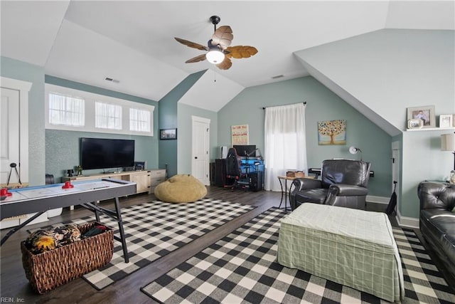 2408 Mathews Green Rd, Virginia Beach, VA 23456 - living area with ceiling fan, wood finished floors, vaulted ceiling, and plenty of natural light