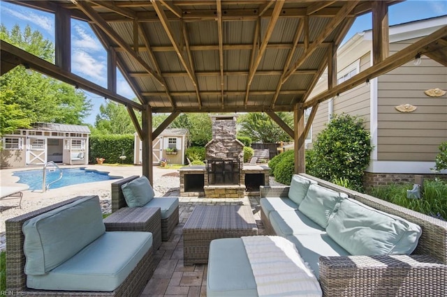 2408 Mathews Green Rd, Virginia Beach, VA 23456 - view of patio featuring an outdoor living space with a fireplace, a gazebo, and an outdoor pool