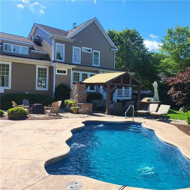 2408 Mathews Green Rd, Virginia Beach, VA 23456 - outdoor pool featuring a gazebo, a patio, and an outdoor hangout area