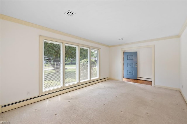 4422 Gannon Rd, Portsmouth, VA 23703 - unfurnished room featuring a baseboard heating unit, ornamental molding, carpet floors, and baseboards
