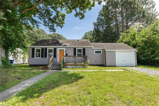 624 Highland Ct, Newport News, VA 23605 - ranch-style house with a front yard, a wooden deck, and driveway