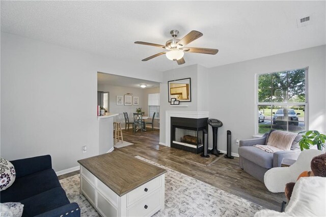 5165 Thatcher Way, Virginia Beach, VA 23456 - living room with light wood-style floors, a ceiling fan, baseboards, and a multi sided fireplace
