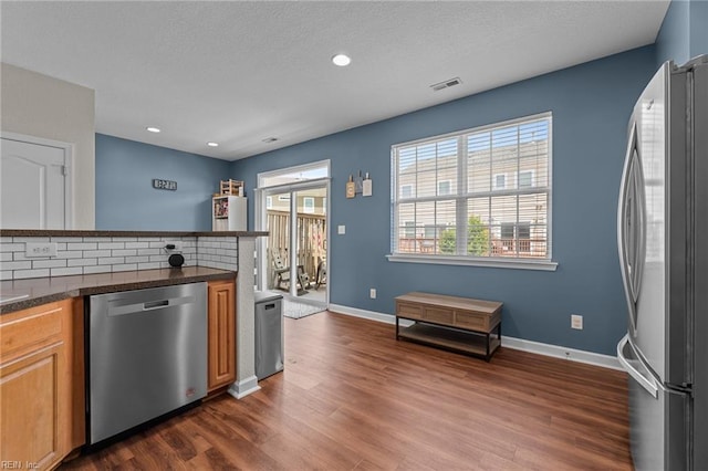 264 Feldspar St, Virginia Beach, VA 23462 - kitchen with appliances with stainless steel finishes, dark wood finished floors, baseboards, and recessed lighting