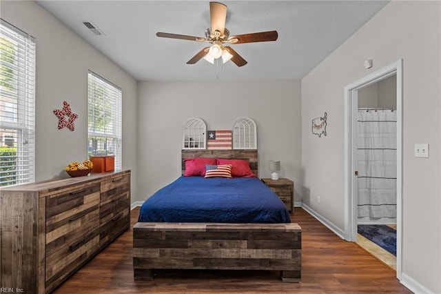 264 Feldspar St, Virginia Beach, VA 23462 - bedroom featuring wood finished floors, baseboards, a ceiling fan, and ensuite bathroom
