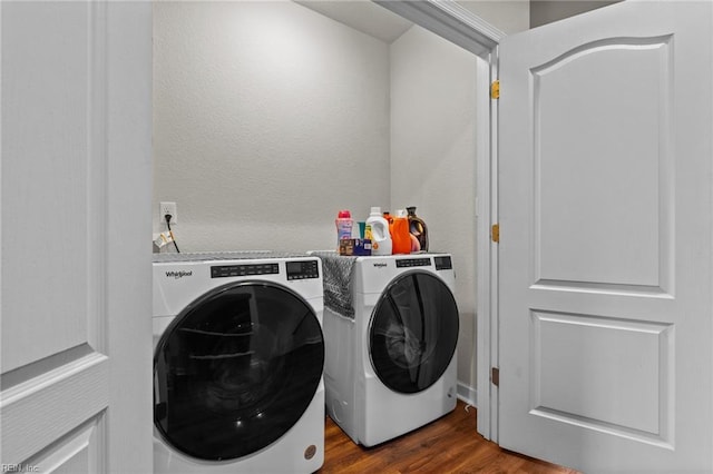 264 Feldspar St, Virginia Beach, VA 23462 - laundry area with separate washer and dryer, wood finished floors, and a textured wall