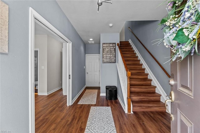 264 Feldspar St, Virginia Beach, VA 23462 - foyer entrance with stairway, wood finished floors, and baseboards