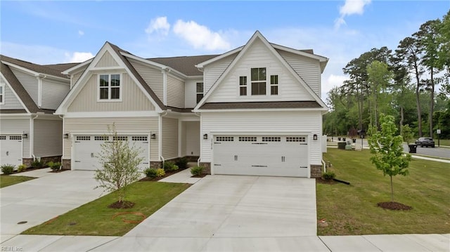 23050 Preserve Pl, Carrollton, VA 23314 - craftsman inspired home with a garage, driveway, a front yard, and board and batten siding