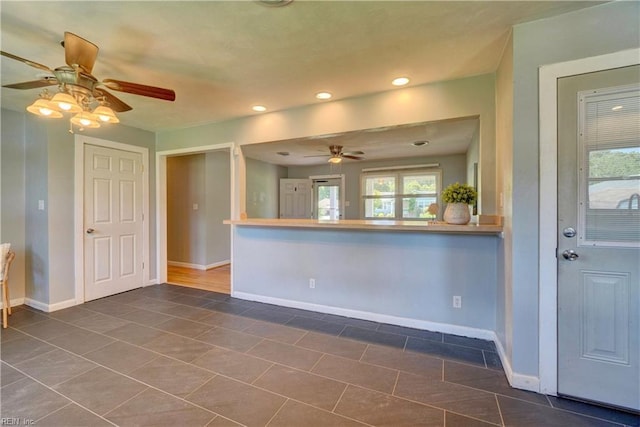 529 Warren Ave, Chesapeake, VA 23322 - kitchen featuring ceiling fan, baseboards, dark tile patterned flooring, and recessed lighting