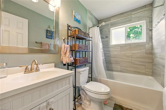 7413 Doummar Dr, Norfolk, VA 23518 - full bathroom with toilet, shower / bath combo with shower curtain, vanity, and a textured wall