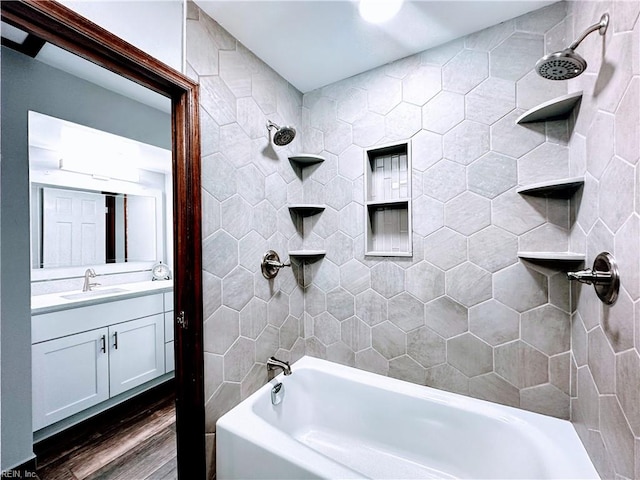 1013 River Birch Ct, Chesapeake, VA 23320 - bathroom featuring wood finished floors, shower / washtub combination, and vanity