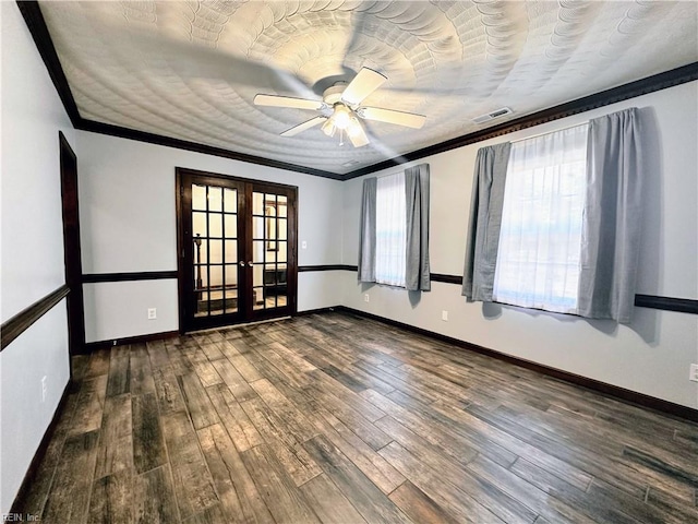 1013 River Birch Ct, Chesapeake, VA 23320 - spare room with french doors, ceiling fan, wood finished floors, crown molding, and baseboards