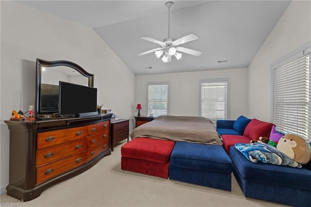 3711 Goodwin Neck Rd, Yorktown, VA 23692 - bedroom featuring vaulted ceiling, light carpet, and a ceiling fan