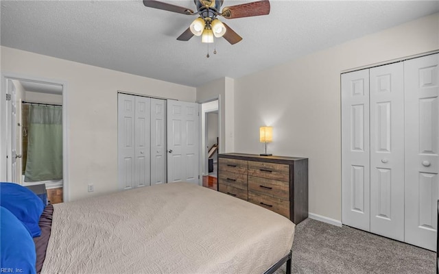 3213 Ashaway Rd, Virginia Beach, VA 23452 - bedroom featuring multiple closets, carpet, connected bathroom, baseboards, and ceiling fan