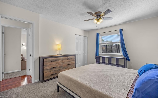 3213 Ashaway Rd, Virginia Beach, VA 23452 - carpeted bedroom with a closet, a textured ceiling, a ceiling fan, and baseboards