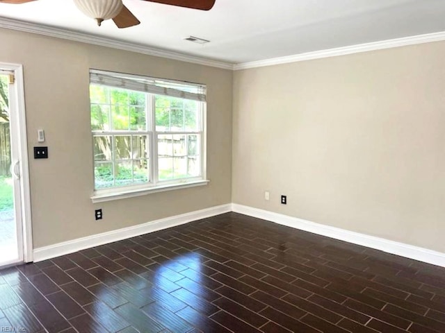 111 Chardonnay Rd, Williamsburg, VA 23185 - empty room featuring a ceiling fan, baseboards, ornamental molding, and dark wood-style flooring