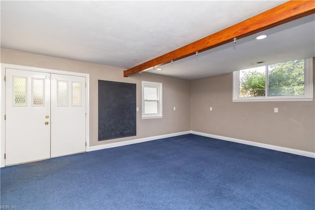1364 Sir Richard Rd, Virginia Beach, VA 23455 - entryway featuring beamed ceiling, plenty of natural light, dark carpet, and baseboards