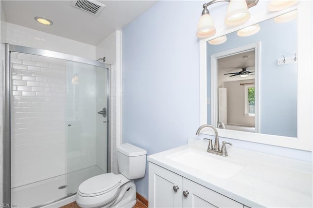 1364 Sir Richard Rd, Virginia Beach, VA 23455 - full bathroom with a stall shower, vanity, toilet, and a ceiling fan