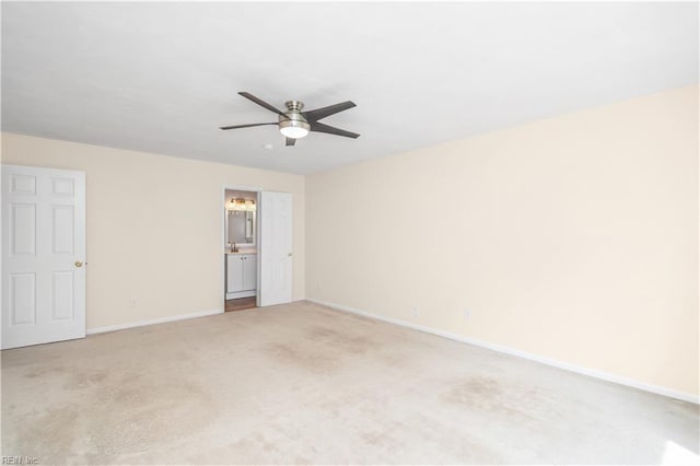 1364 Sir Richard Rd, Virginia Beach, VA 23455 - unfurnished bedroom featuring baseboards, light colored carpet, a ceiling fan, and ensuite bath