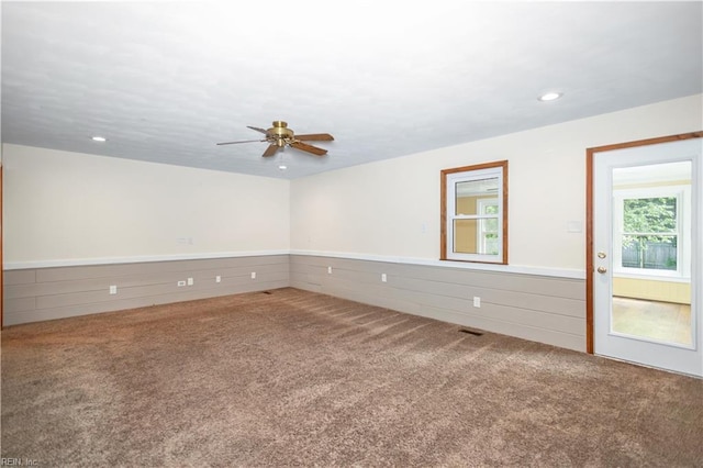 1364 Sir Richard Rd, Virginia Beach, VA 23455 - spare room with carpet floors, a ceiling fan, and recessed lighting