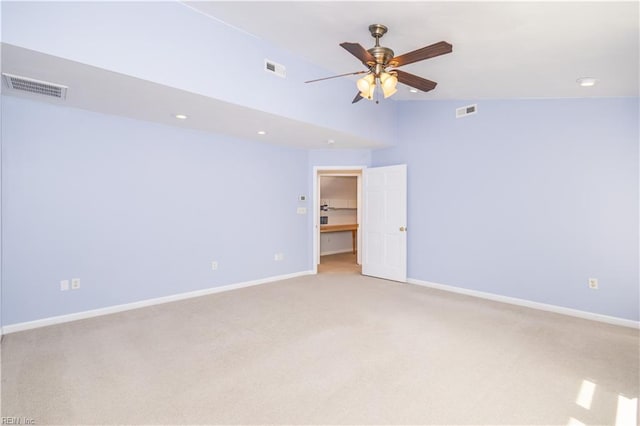1364 Sir Richard Rd, Virginia Beach, VA 23455 - spare room featuring light colored carpet, ceiling fan, baseboards, recessed lighting, and high vaulted ceiling